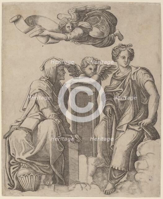 Two Sibyls and an Angel, c. 1520/1525. Creator: Giovanni Antonio da Brescia.