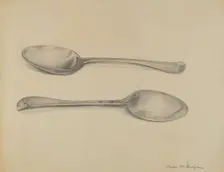 Two Silver Soup Spoons, c. 1936. Creator: Charles Garjian