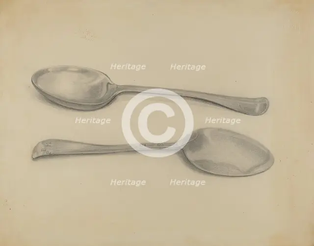 Two Silver Soup Spoons, c. 1936. Creator: Nicholas Zupa.