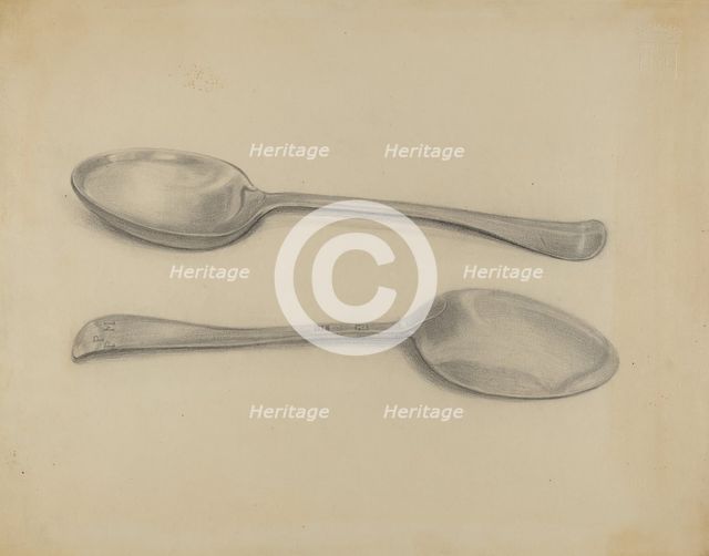 Two Silver Soup Spoons, c. 1936. Creator: Nicholas Zupa.