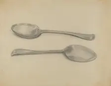 Two Silver Soup Spoons, c. 1936. Creator: Nicholas Zupa