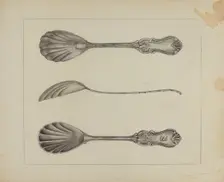 Two Silver Sugar Spoons, c. 1936. Creator: Anthony Zuccarello