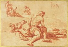 Two Sketches: Man with Dog, Group of Figures, n.d. Creator: Nicolas Poussin