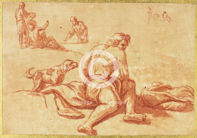 Two Sketches: Man with Dog, Group of Figures, n.d. Creator: Nicolas Poussin.