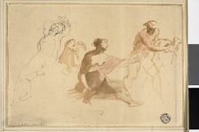 Two Sketches: Nude Child, Woman Reaching Toward Man with Lamb, 1762. Creator: Giovanni Battista Cipriani