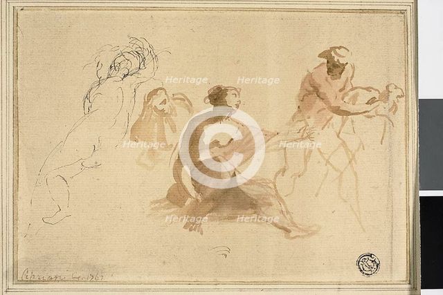 Two Sketches: Nude Child, Woman Reaching Toward Man with Lamb, 1762. Creator: Giovanni Battista Cipriani.