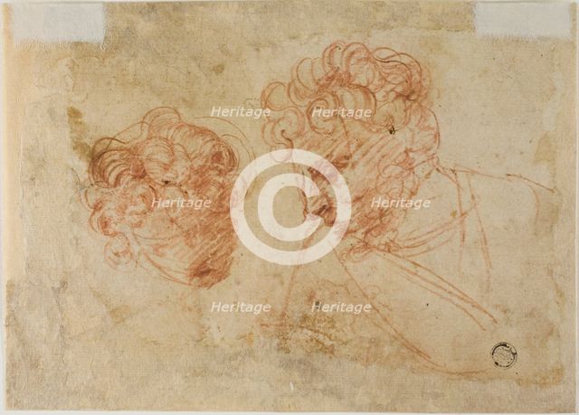 Two Sketches of Heads (recto); Two Sketches of Draped Woman (verso), c.1600. Creator: Unknown.