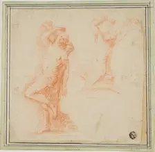Two Sketches of Saint Sebastian, c. 1639. Creator: Simone Cantarini