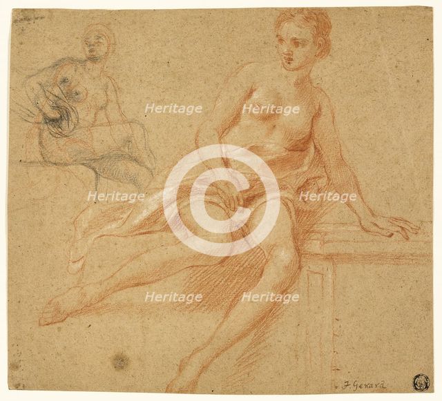Two Sketches of Seated Female Nude, n.d. Creator: Francois Pascal Simon Gerard.