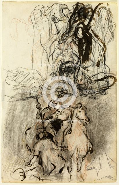Two Sketches; Armed Riders and Figure on the Ground, n.d. Creator: Eugene Delacroix.