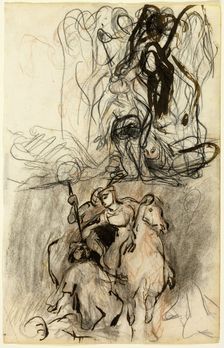 Two Sketches; Armed Riders and Figure on the Ground, n.d. Creator: Eugene Delacroix