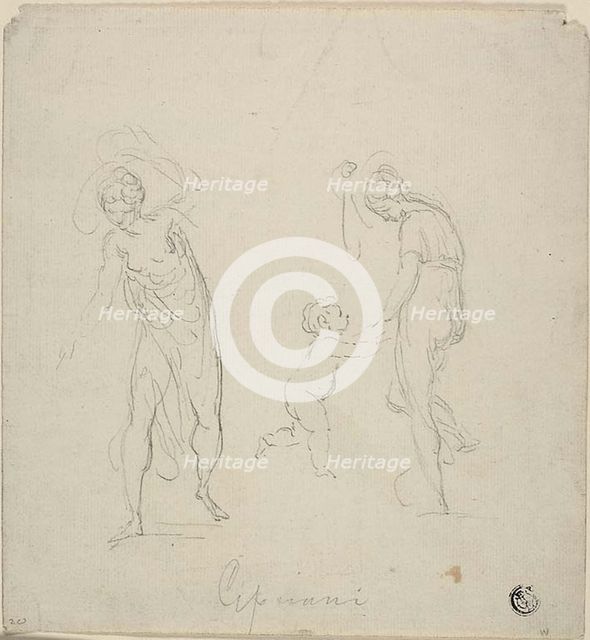 Two Sketches: Standing Woman, Woman Dancing with Child, n.d. Creator: Giovanni Battista Cipriani.
