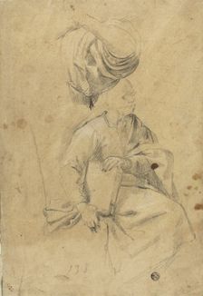Two Sketches: Seated Man Holding Book, Draped Right Arm, n.d. Creator: Carlo Maratti