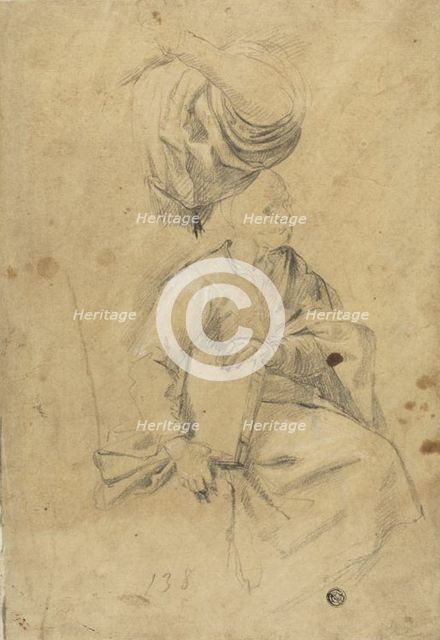 Two Sketches: Seated Man Holding Book, Draped Right Arm, n.d. Creator: Carlo Maratti.