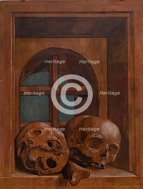 Two skulls in a window niche, 1520. Creator: Hans Holbein the Younger.