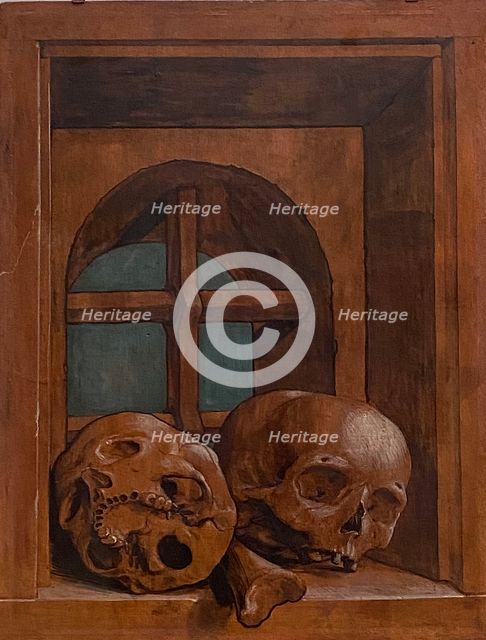 Two skulls in a window niche, 1520. Creator: Hans Holbein the Younger.