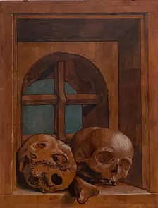 Two skulls in a window niche, 1520. Creator: Hans Holbein the Younger