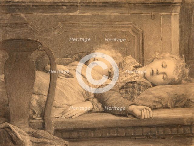 Two sleeping girls on the stove bench, c.1895. Creator: Anker, Albert (1831-1910).