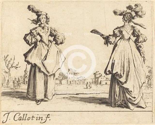 Two Society Women, c. 1623. Creator: Jacques Callot.