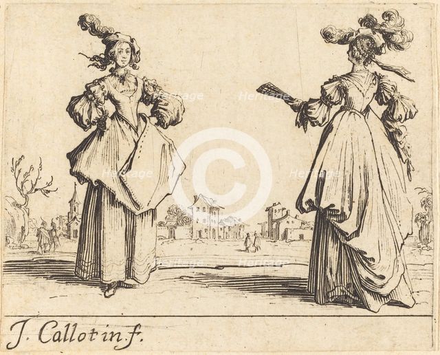 Two Society Women, c. 1623. Creator: Jacques Callot.