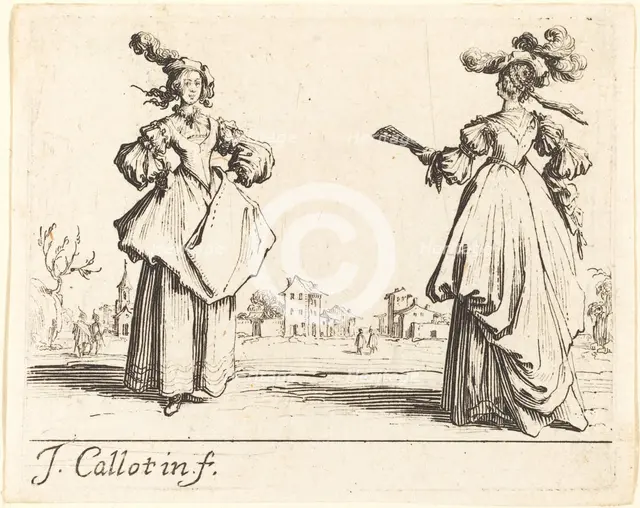 Two Society Women, c. 1623. Creator: Jacques Callot.