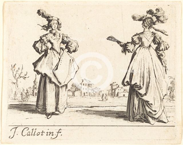 Two Society Women, c. 1623. Creator: Jacques Callot.
