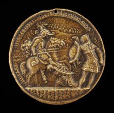 Two Soldiers Fighting with a Horseman, c. 1468. Creator: Gianfrancesco Enzola