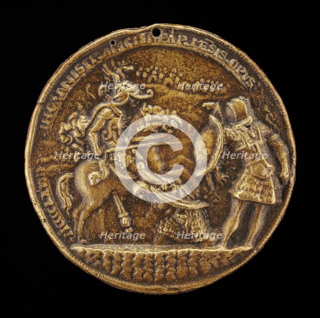 Two Soldiers Fighting with a Horseman, c. 1468. Creator: Gianfrancesco Enzola.