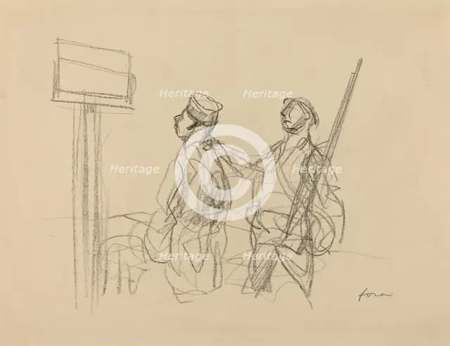 Two Soldiers Looking at a Placard, probably 1918. Creator: Jean Louis Forain.
