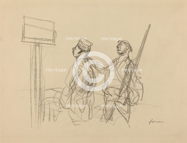 Two Soldiers Looking at a Placard, probably 1918. Creator: Jean Louis Forain.