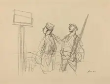 Two Soldiers Looking at a Placard, probably 1918. Creator: Jean Louis Forain