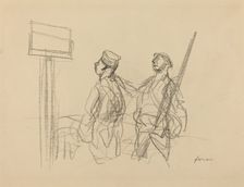 Two Soldiers Looking at a Placard, probably 1918. Creator: Jean Louis Forain
