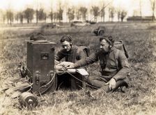 Two soldiers using a radio, Fort Sheridan, Illinois, USA, 1924