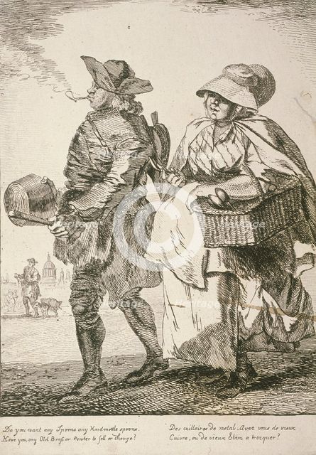 Two spoon sellers, Cries of London, 1760. Artist: Paul Sandby