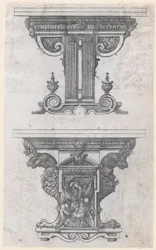Two Table Designs, 1565-70. Creator: Jacques Androuet Du Cerceau