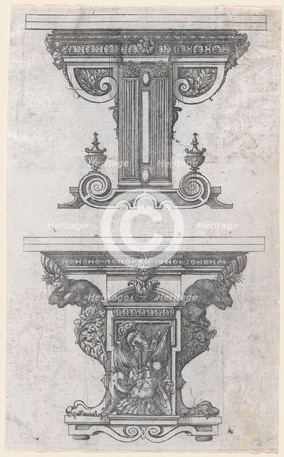 Two Table Designs, 1565-70. Creator: Jacques Androuet Du Cerceau.