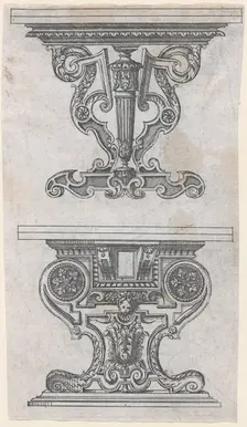 Two Table Designs, 1565-70. Creator: Jacques Androuet Du Cerceau