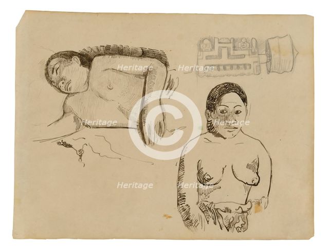 Two Tahitian Women and a Marquesan Earplug, 1891/93. Creator: Paul Gauguin.