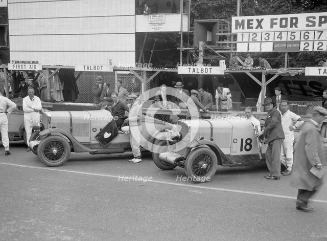 Two Talbot 90s in the pits at the Irish Grand Prix, Phoenix Park, Dublin, 1930. Artist: Bill Brunell.