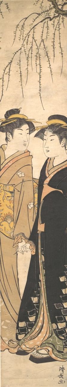 Two Tall Young Women Walking Hand in Hand, ca. 1785. Creator: Torii Kiyonaga