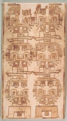 Two Textile Fragment with Fanged Heads, 500-200 BC. Creator: Unknown