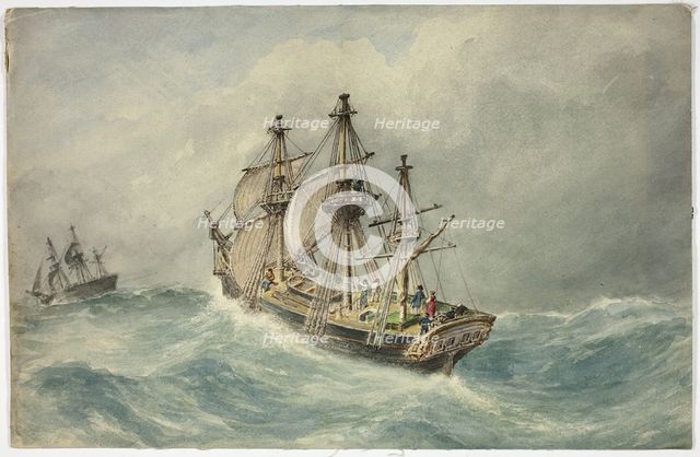 Two Three-Mast Ships on Stormy Sea, 1800-1899. Creator: Unknown.