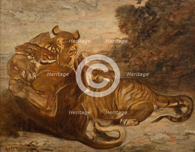 Two Tigers at Play, early-mid 19th century. Creator: Antoine-Louis Barye.