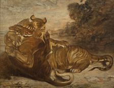 Two Tigers at Play, early-mid 19th century. Creator: Antoine-Louis Barye
