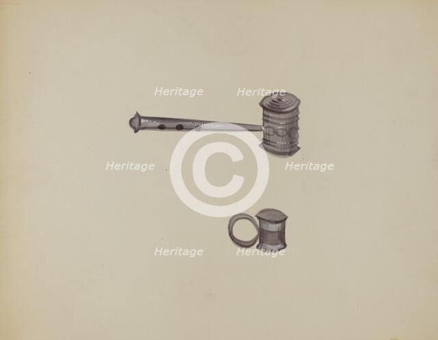 Two Tin Rattles, c. 1936. Creator: Raoul Du Bois.