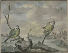 Two tits in the winter, 1775. Creator: Gijsbertus Haasbroek