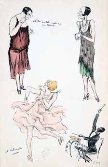 Two transvestites in discussion while a further dances to a musician on the drums, from White Botto