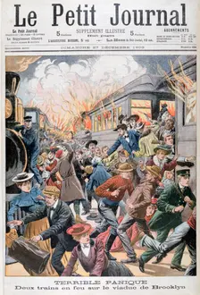 Two trains on fire on the Brooklyn Bridge, 1903