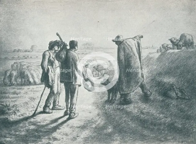 'Two Travellers, who have lost their way, asking a shepherd to direct them', 19th century, (1912).  Artist: Jean Francois Millet.