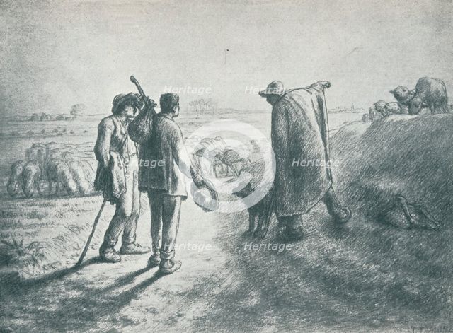 'Two Travellers, who have lost their way, asking a shepherd to direct them', 19th century, (1912).  Artist: Jean Francois Millet.